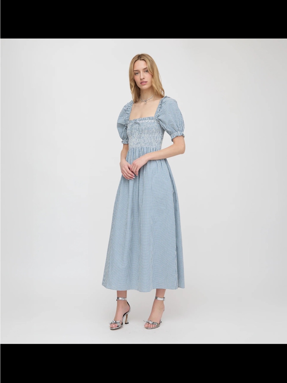 Hill House Light Blue Gingham Midi Dress